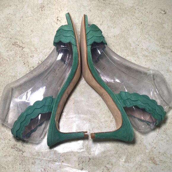 Boden Green Scalloped Suede Open-Toe Slingback Sandal Heels Casual Holiday - Picture 5 of 8
